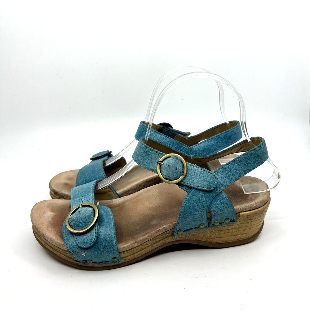 Women’s Teal Suede Buckle Wedge Sandals Item #3206